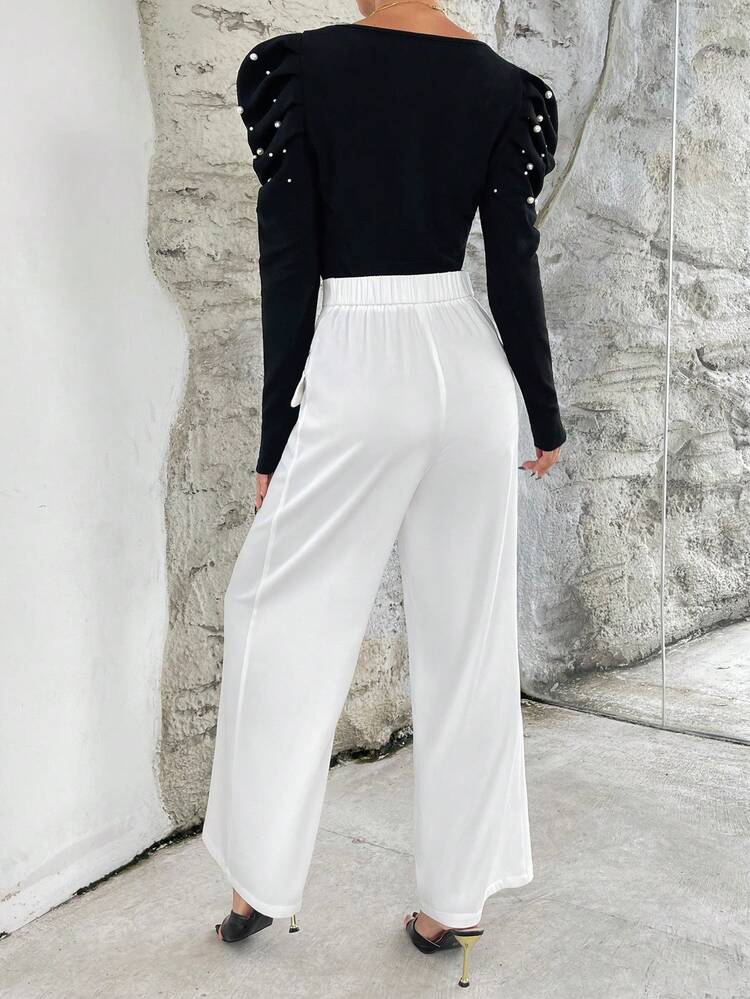 High Waist Flap Detail Wide Leg Pants