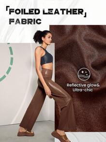 GLOWMODE Foiled Leather Effect Straight Wide Leg Pocket Brushed Sports Pants