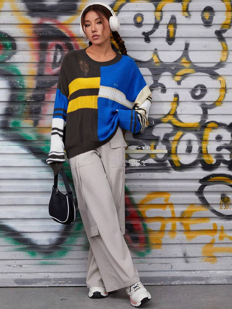 Colorblock Drop Shoulder Sweater