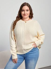 SHEIN Essnce Plus Cable Knit Batwing Sleeve Sweater