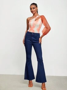 LANOR Tie Dye One Shoulder Cut Out Bodysuit - Multicolor - View 5