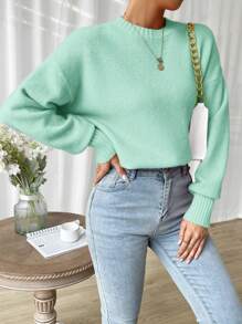 SHEIN Frenchy Chất rắn Thả vai Áo len - Màu xanh nhạt - Xem 5