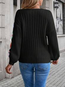 SHEIN LUNE Pull Fleuri En Crochet Épaule tombante