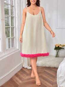 Plus Váy ngủ Cami viền mờ - Màu be - Xem 4