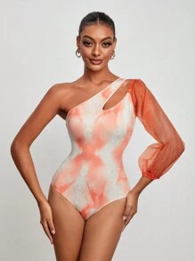 LANOR Tie Dye One Shoulder Cut Out Bodysuit - Multicolor - View 6