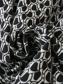 SHEIN LUNE Plus Allover Print A-line Dress - Black and White - View 3