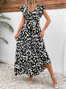 SHEIN Frenchy Allover Print Butterfly Sleeve Ruffle Hem Dress - Multicolor - View 1