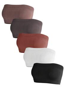SHEIN Maternity 5pack Solid Ribbed Knit Bandeau Bra For Mother - Multicolor - View 4