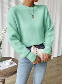 SHEIN Frenchy Chất rắn Thả vai Áo len - Màu xanh nhạt - Xem 3