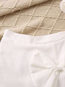 SHEIN Young Girl Casual & Chic Bow-Tie Detail Shorts For School And Everyday Wear White Shorts For Girls,Holiday,Summer,Travel - White - View 3