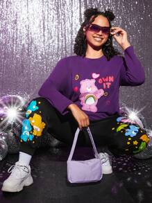 SHEIN X Care Bears Plus Cartoon Graphic Sweatpants - Black - View 5