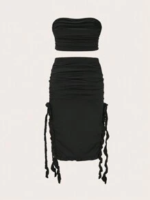 Celure Plus Ruched Tube Top & Drawstring Side Skirt