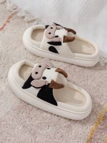 Boy's & Girl's Cute Cow Design Indoor Slippers, Autumn & Winter Cartoon Thick Sole Anti-slip Toddler Bedroom Shoes, Lovely Animal Print Youth Outdoor Sandals