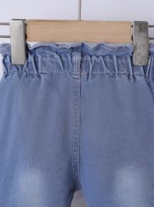 Baby Girl Cartoon Patched Bow Front Paperbag Waist Jeans