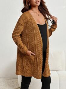 SHEIN Maternity Dual Pocket Drop Shoulder Open Front Coat - Brown - View 5