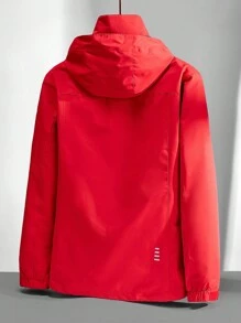 男士字母圖案拉鏈開襟連帽夾克帶可拆卸搖粒絨襯墊