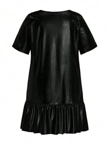 SHEIN LUNE Hơn Xù Hoa Sen Bằng sáng chế Váy Smock - màu đen - Xem 2