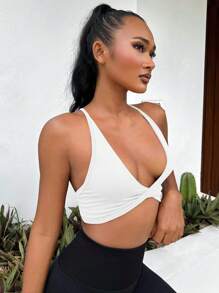 Slayform Twist Front Crisscross Backless Crop Sports Going Out Bra - White - View 5