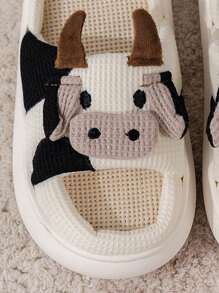 Boy's & Girl's Cute Cow Design Indoor Slippers, Autumn & Winter Cartoon Thick Sole Anti-slip Toddler Bedroom Shoes, Lovely Animal Print Youth Outdoor Sandals