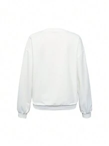 Floral & Letter Graphic Drop Shoulder Sweatshirt - White - View 2