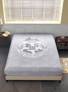 HARRY POTTER X SHEIN 1pc Animal Grey Fitted Sheet,Gifts Suitable For Children's Single Bed/Double Bed/King Bed/King Bed - Light Grey - View 4