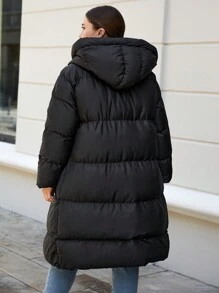 EURMUSE Plus Zip Up Hooded Puffer Coat, For Winter - Black - View 2