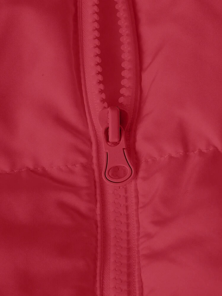 Manfinity Homme Loose Fit Men's Padded Coat With Flag Patched Detail And Zipper Vest - Red - View 4