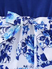 SHEIN Young Girl Floral Print Ruffle Trim Belted Dress,Holiday,Summer,Travel - Multicolor - View 5