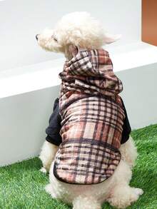Pamile Pet Flannel Plaid Hooded Sweatshirt With Color-blocking - Multicolor - View 3