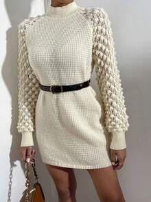 SHEIN Essnce Cổ giả Tay Raglan Đầm Áo len Không có thắt lưng - Màu be - Xem 6