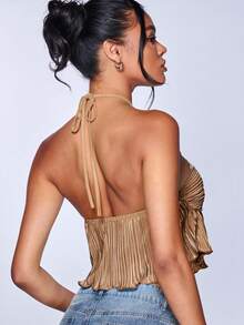 SHEIN BAE Vòng liên Ca-vát Backless Áo hai dây - Màu Khaki - Xem 2