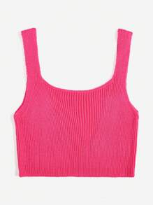 Flirla Plus Solid Ribbed Knit Top - Hot Pink - View 2