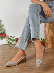 Showho Bride's Wedding Shoes With Crystal Decoration, Not Tiring & Chunky Heel, Two-way Wear In 2023 French Style