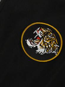 Manfinity Homme Loose Fit Men's Letter Graphic Striped Trim Hooded Jacket - Black - View 4