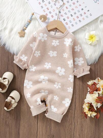 SHEIN Bebé niña Mono con patrón floral tejido