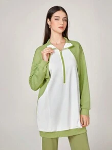 Mulvari Cotton Two Tone Half Zip Drop Shoulder Sweatshirt - Multicolor - View 3