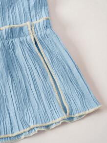 GlowEve Tie Front Ruffle Hem Halter Top - Blue - View 5