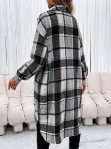 SHEIN Maternity Plaid Print Drop Shoulder Coat - Black and White - View 2