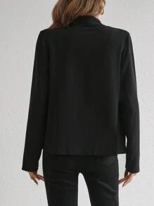 SHEIN Tall Waterfall Collar Open Front Jacket - Black - View 2