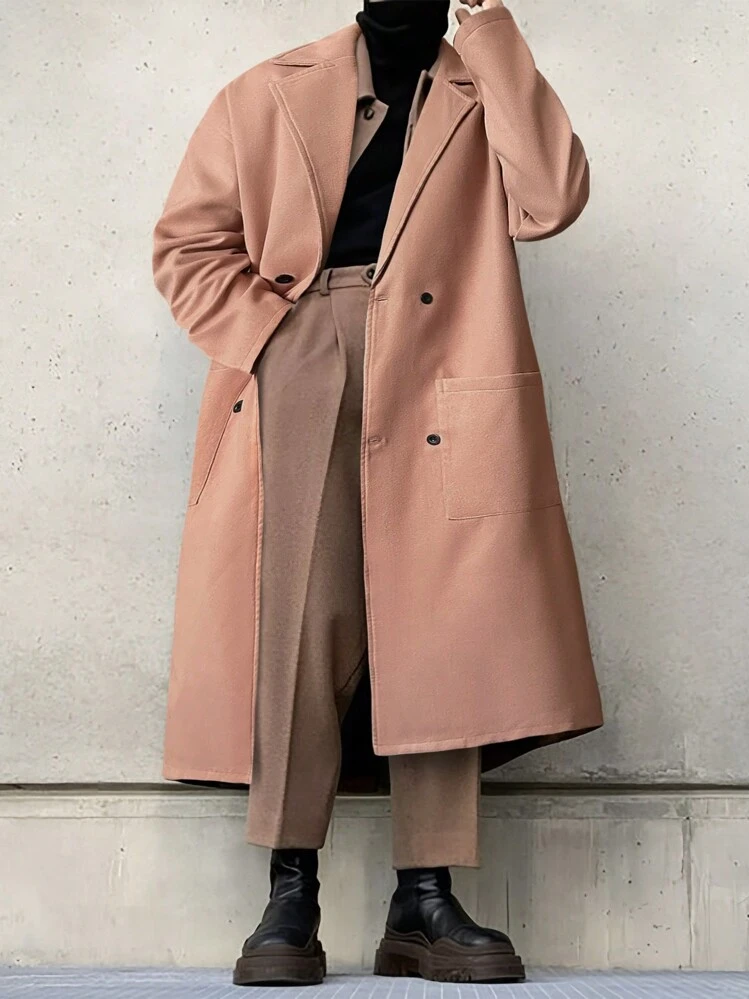Manfinity Hypemode 男性用 ロングコート ダブルブレスト ノーカラー