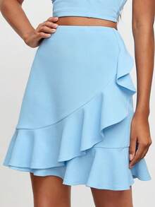 VNCIRCLE Ruffle Trim Wrap Hem Skirt - Baby Blue - View 5