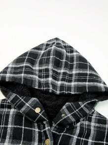 ASVIVID Abrigo con capucha con estampado de cuadros cuello de borreguito con bolsillo con solapa - Blanco y Negro - Ver 7