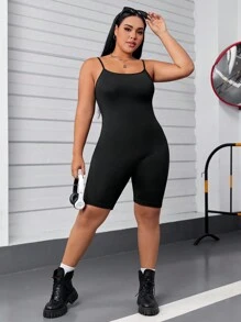 SHEIN EZwear Plus Solid Cami Unitard Romper - Black - View 4