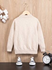 Young Boy Bear & Letter Pattern Sweater - Beige - View 2