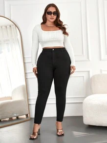 RueChic Plus Solid Skinny Jeans - Black - View 5