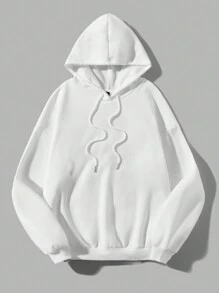 Slaydiva Áo nỉ dày rộng rãi in họa tiết tối giản giản dị cho nữ, mùa thu/đông - trắng - Xem 2