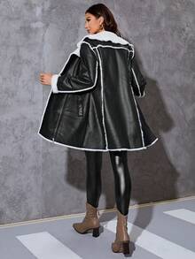 RELISH NOLESS Teddy Lined PU Leather Coat - Black - View 2