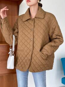 DAZY Drop Shoulder Quilted Pockets Coat ,Winter Women Clothes,Winter Coat Women Jacket - Brown - View 9