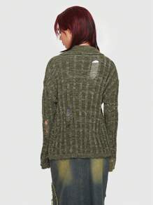 ROMWE Grunge Punk Space Dye Drop Shoulder Cardigan - Green - View 3