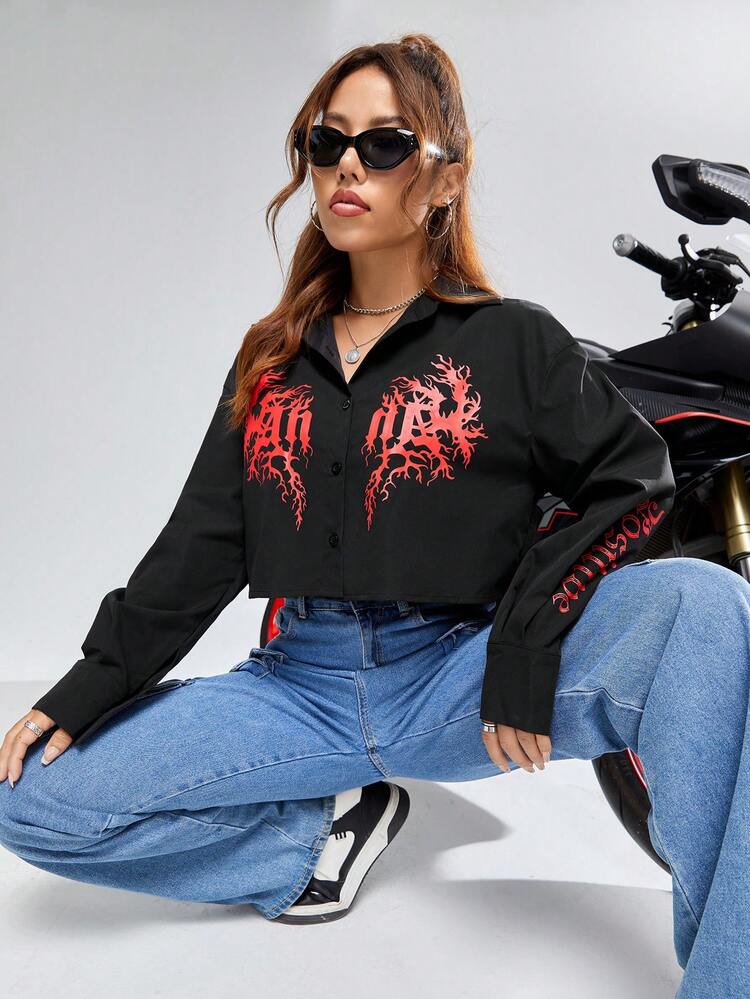 Letter Graphic Button Front Shirt